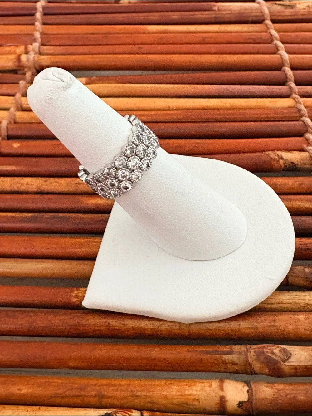 Triple-Row Crystal Ring — Sterling Silver Sparkle Size 6